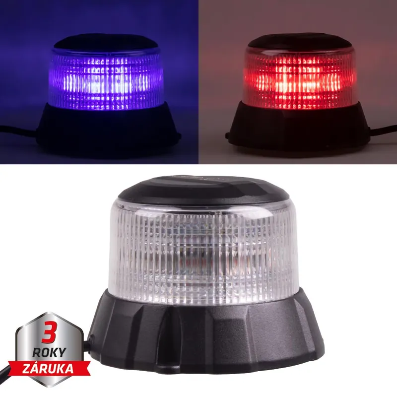 Extra sleva - Robustní modro-červený LED maják, černý hliník, 48W, ECE R10