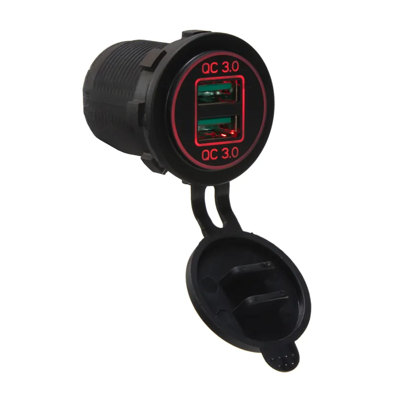 Slevy - 2x USB nabíječka voděodolná do panelu, QC3.0, červená
