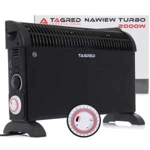 Špičková kvalita | Elektrický konvektorový ohřívač s termostatem, ventilátorem, časovačem, 2000 W, černý TA903