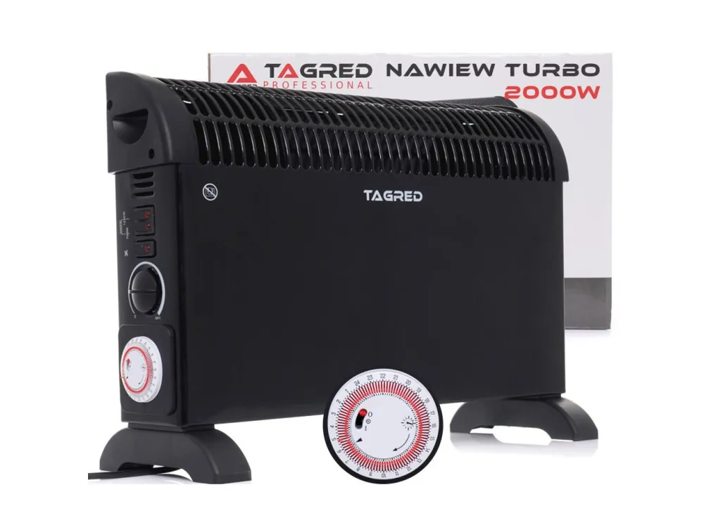 Špičková kvalita | Elektrický konvektorový ohřívač s termostatem, ventilátorem, časovačem, 2000 W, černý TA903