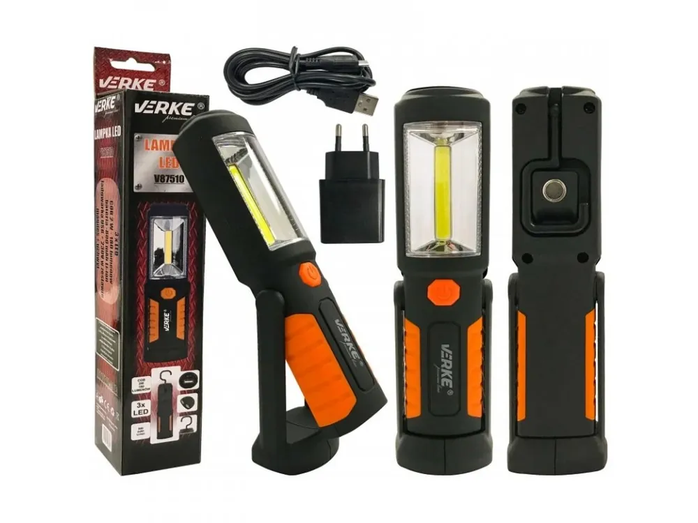 LED svítilna 2W + 3xLED s nabíjecím Li-ion akumulátorem 800mAh, VERKE PREMIUM LINE V87510 - Do košíku