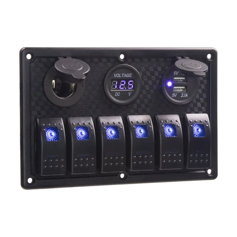 Panel s 6x spínači Rocker, voltmetr, CL + USB zásuvka, 12/24V 47159 | Outlet