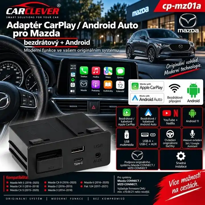 Skladem - Adaptér CarPlay/Android Auto Mazda, bezdrátový + Android cp-mz01a