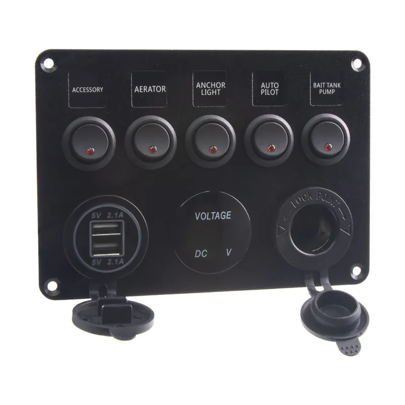 Panel s 5x spínači, CL, voltmetr + 2x USB zásuvka, 12/24V 47170 | Top produkt