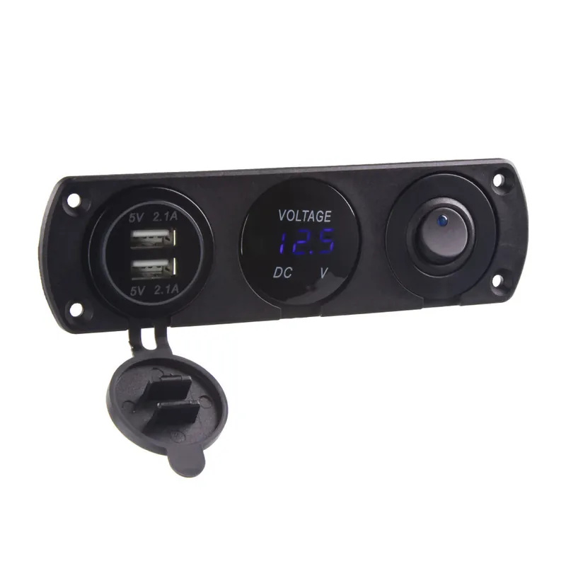 Snížená cena - Panel s 1x spínačem, voltmetr + 2x USB zásuvka, 12/24V 47171