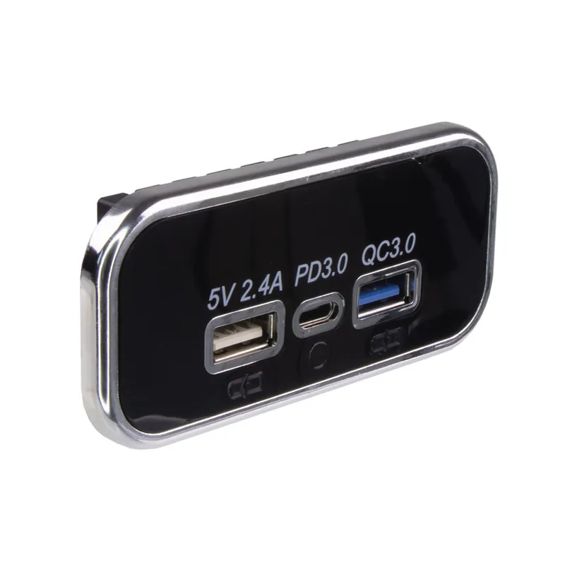 Špičková kvalita - USB 2.4A + QC3.0 + USB-C zásuvka 12/24V, chromový rámeček 34678.3