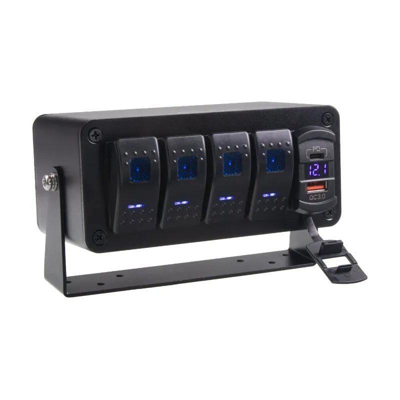 Panel s 4x spínači Rocker, voltmetr + USB/USB-C zásuvka, 12/24V 47175 - Žádaný produkt
