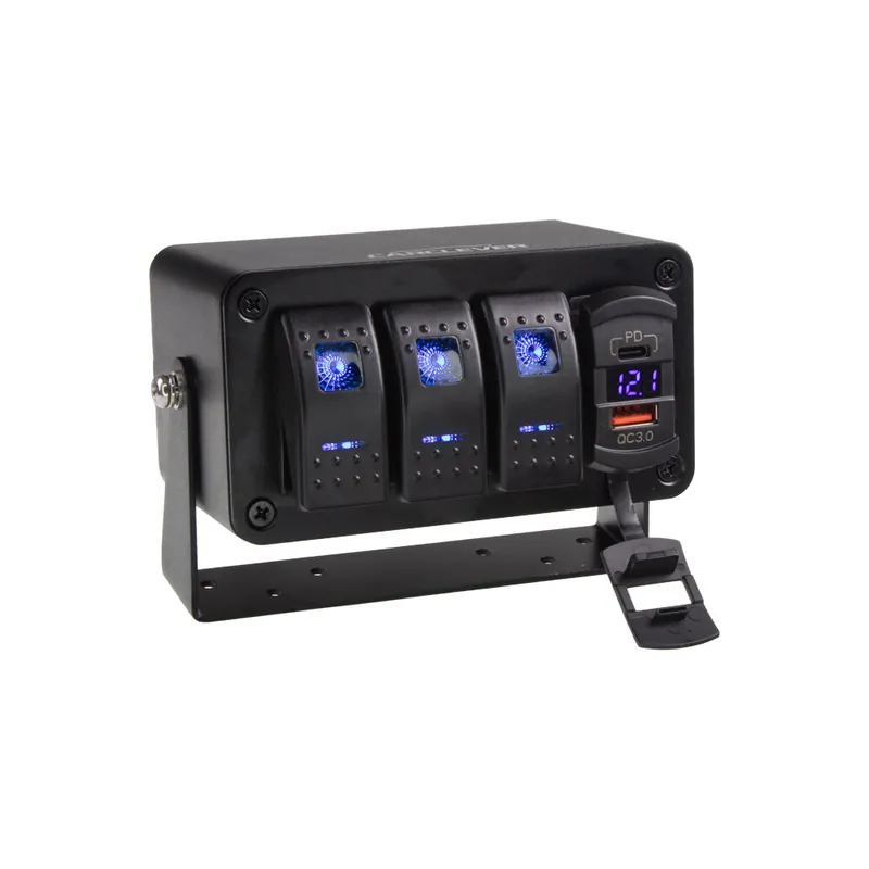 Top cena - Panel s 3x spínači Rocker, voltmetr + USB/USB-C zásuvka, 12/24V 47174