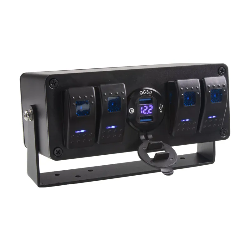 Už jen pár kusů - Panel s 4x spínači Rocker, voltmetr + 2x USB zásuvka, 12/24V 47176