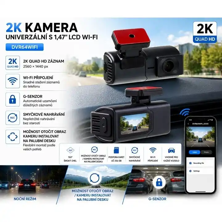 2K kamera univerzální s 1,47" LCD, Wi-Fi dvr64wifi | Mezi nejprodávanějšími