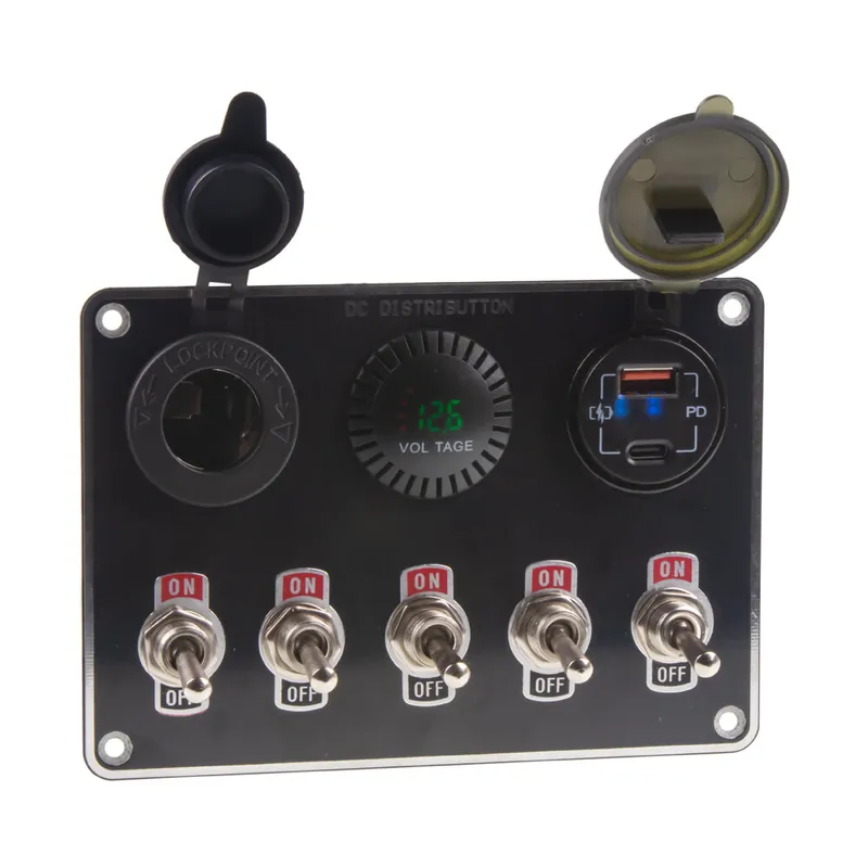 Lze objednat - Panel s 5x spínači + 2x USB/Voltmetr a CL zásuvka, 12/24V 47180