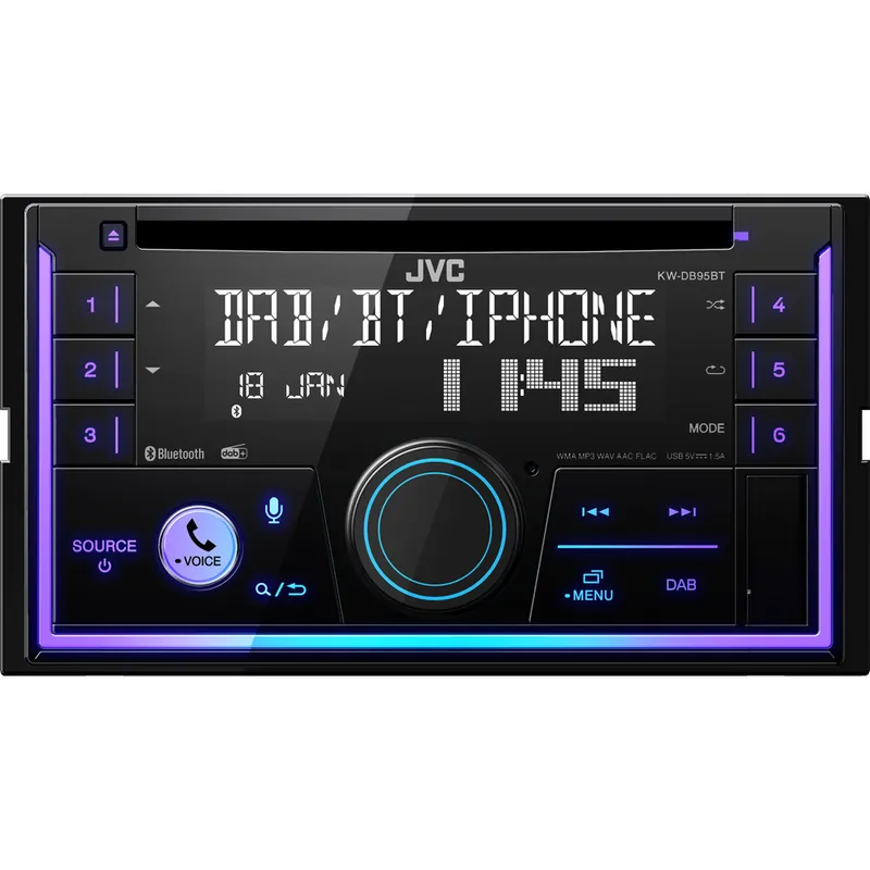 Připraveno k expedici | JVC DAB+ / FM 2DIN autorádio s CD/USB/AUX/Bluetooth/Multicolor KW-DB95BT