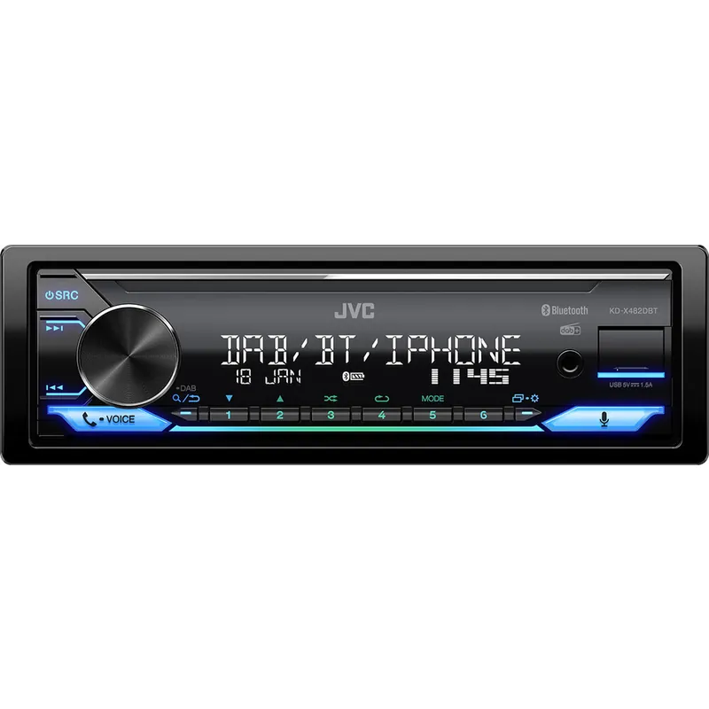 Bezpečná platba | JVC DAB+ / FM autorádio bez mechaniky/Bluetooth/USB/AUX/odním.panel/multicolor KD-X482DBT