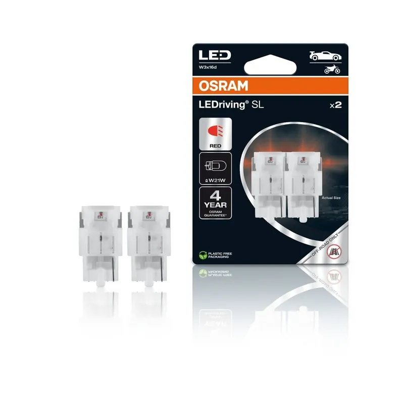 OSRAM LED 12V W21W W3x16d červená (2ks) Duo-blister 7505DRP-2BL | Outlet