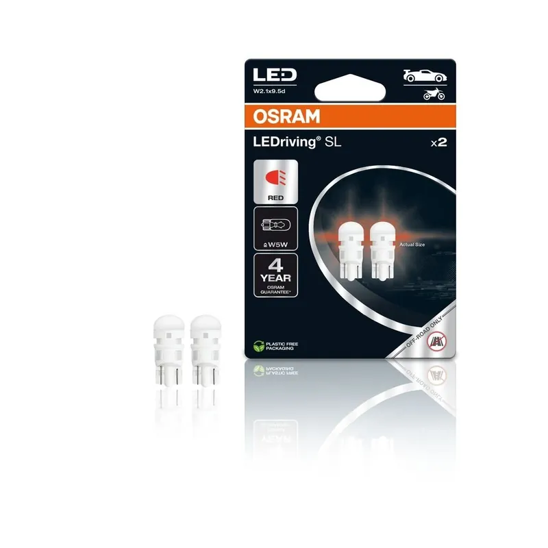 Bezpečný nákup - OSRAM LED 12V W5W W2,1x9,5d červená (2ks) Duo-blister 2825DRP-2BL