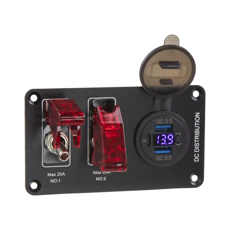 Panel s 2x spínači + 2xUSB, 1xUSB-C + voltmetr 12V 47182 - Nový produkt