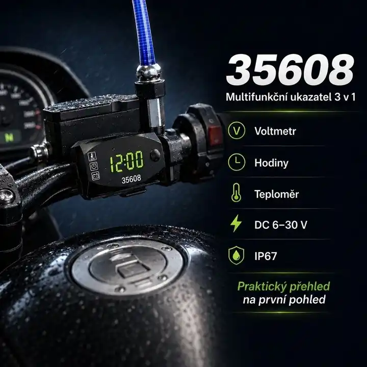 Digitální teploměr, hodiny a voltmetr na motocykl 35608 - Objednat online