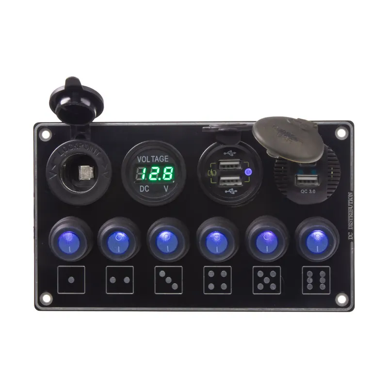 Do košíku - Panel s 6x spínači + 4x USB PD/Voltmetr/CL zásuvka, 12/24V 47185