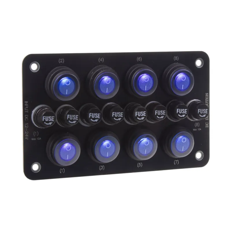 Skvělá cena | Panel s 8x spínači + 8x pojistky, 12/24V 47184