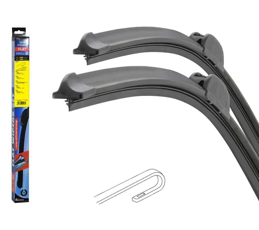 Stěrače FLAT SET (HOOK) 580+450mm - Akce